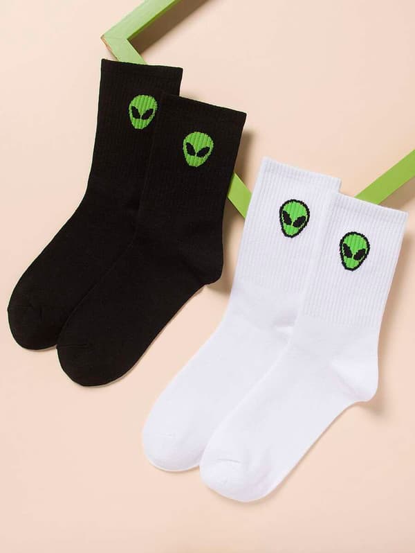 10 par Herr Alien Mönstrade Strumpor Black and White one-size