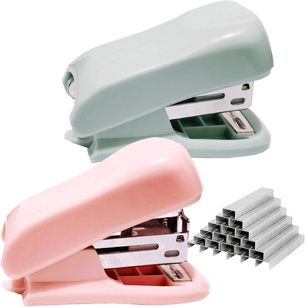 Compact Stapler Set with 2-Pack Staples & Staple Remover, 25 Sheet Capacity Includes Staples, for Use in Office School Home, Pink & Green