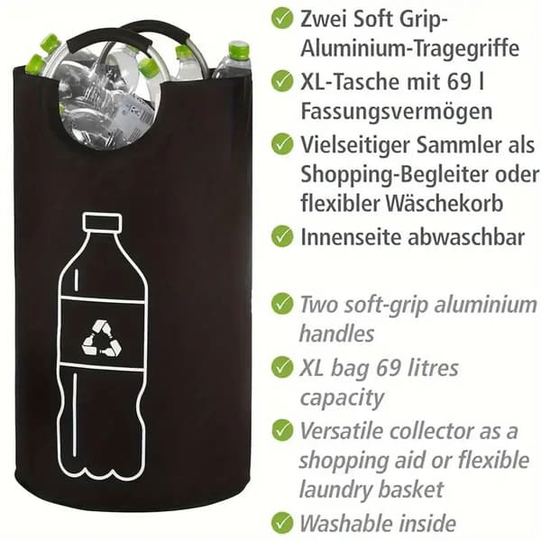 Hopfällbar Återvinningskorg 69 Liter Polyester Flasksamlare Cylindrisk Papperskorg för Hemmabruk