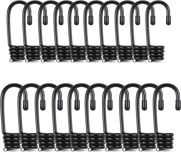 20 st Svartbelagda Bungee Cord Krokar 1/4 & 3/8 Tum Tråd Elastisk Rep Krok Set