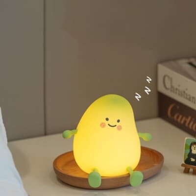 Silikon Gel LED Rörelsesensor Tecknad Grön Mango Nattlampa Notering