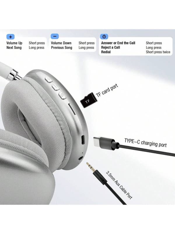P5 Over Ear Bluetooth Hörlurar Trådlösa, Justerbart Lättviktigt Headset Med Mikrofon, Bluetooth 5.3 Silver