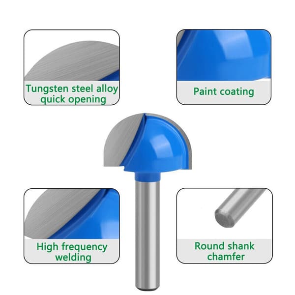 8 st 1/4 tums skaft Cove Core Box Fräsbits Set Robust Rundnos Fräs