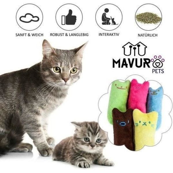 MAVURA Tuggleksaker »MAVURAPets Kattmynta Kuddset Kattleksak Kattmynta Kudde Katter Interactive Toy Activity Mint [Set om 5]«