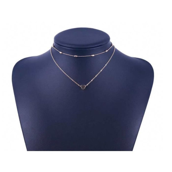 Dubbel kedja halsband - MAVURA - Hjärtpärla - Silver - Justerbar - Set med 2 Pengar