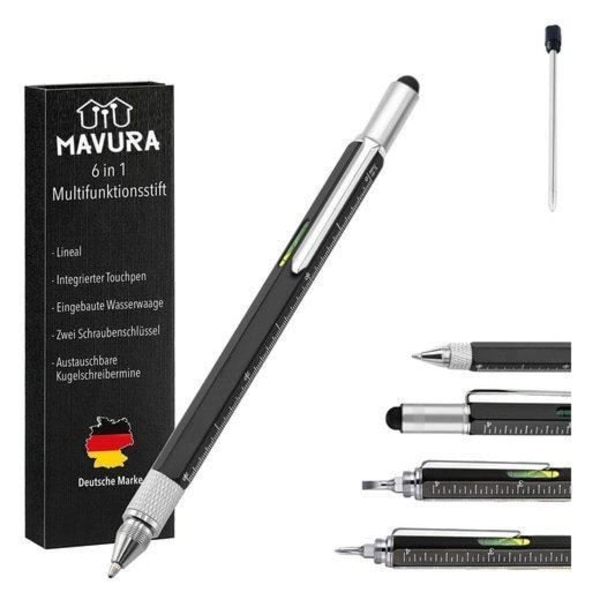 MAVURA kuglepen » 6 i 1 multifunktion kuglepen multifunktions pen med boble niveau lineal Phillips skruetrækker Tourn