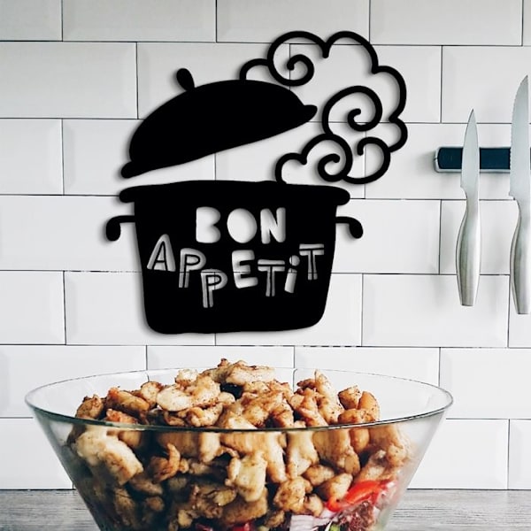Metallväggkonst - DEKORY - Bon Appétit - 35x35 cm - Mattsvart - 3D laserskärning Svart