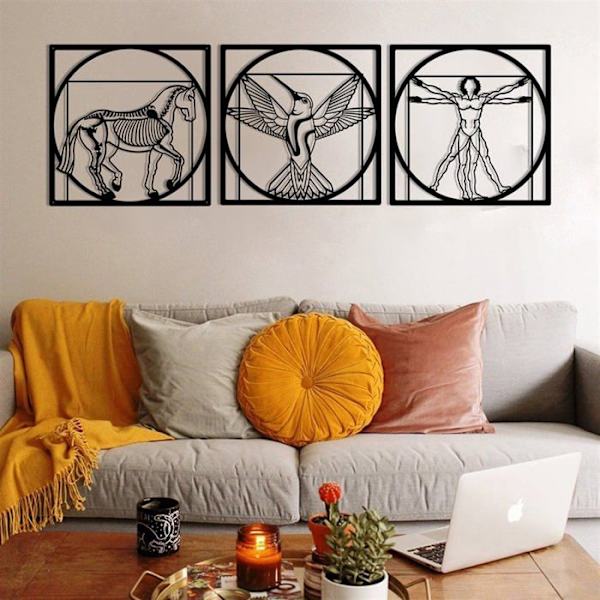 Väggdekoration - DEKORY - Vitruvian Man - 35x105 cm - Black Metal - 3D-effekt Svart