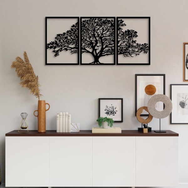 Livets träd 3 paneler, Metal Tree of Life väggdekoration, trädskylt - 104x48 cm