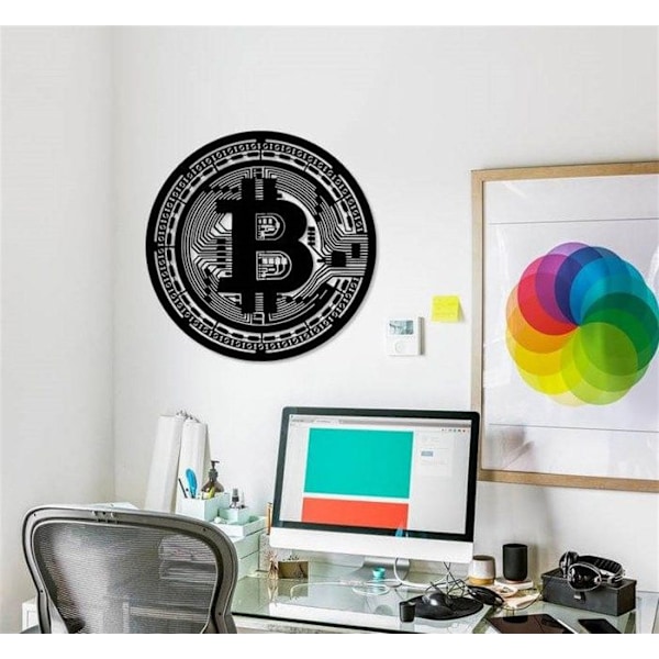 Bitcoin metallväggdekoration, kontorsdekoration, kryptoväggkonst - 35x35 cm