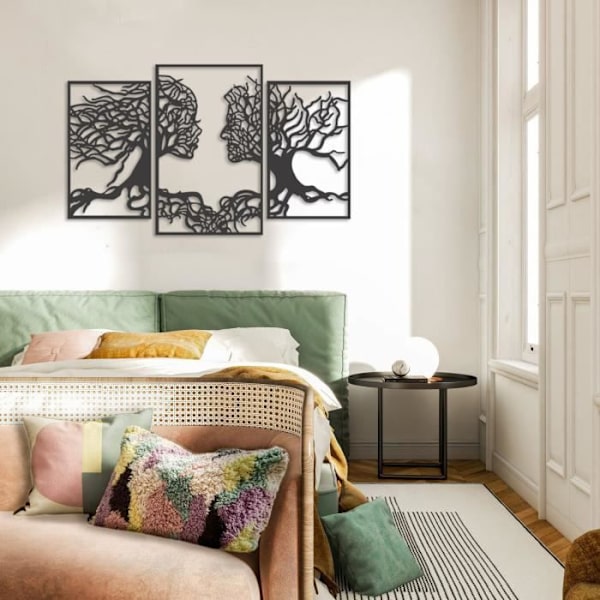 Metallväggdekoration Höstsilhuett 60 x 100 cm, väggkonst ansikte av en kvinna och man i metall heminredning