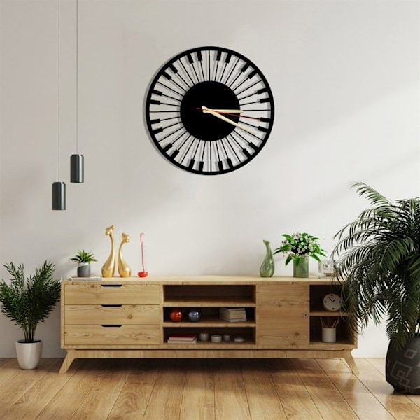 Väggur - Dekory - Piano - Metall - 60 cm - 3D-effekt - Matt Svart Matte svart