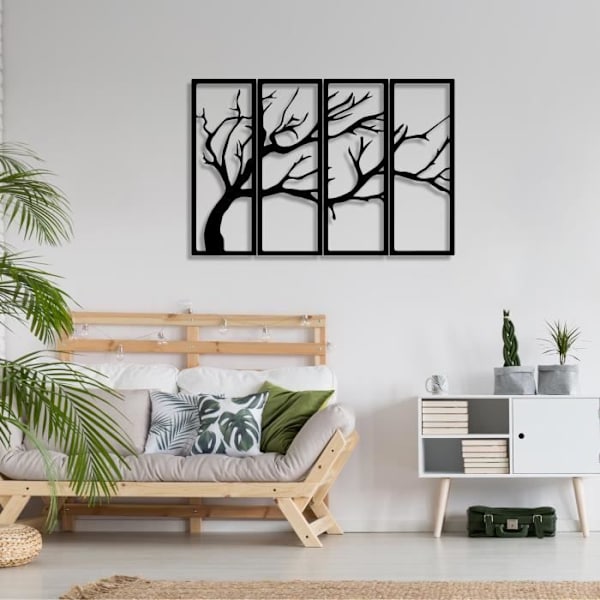 Livets träd Metallväggdekor, 4 paneler Metallväggkonst Familjeskylt, Livets träd väggkonst 110 x 75 cm