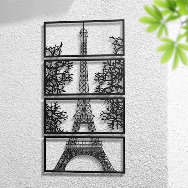 Väggdekoration - DEKORY - Eiffeltornet - Metall - 112 x 62 cm - 3D-effekt Matte svart