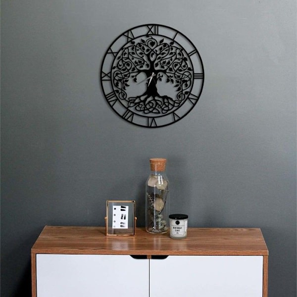 Väggklocka - Dekory - Livets Träd - Metall - 110 cm - 3D-effekt Matte svart