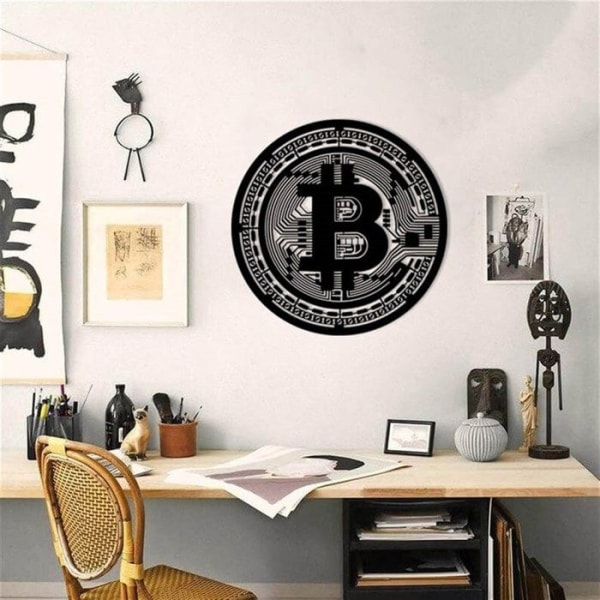 Bitcoin metallväggdekoration, kontorsdekoration, kryptoväggkonst - 35x35 cm