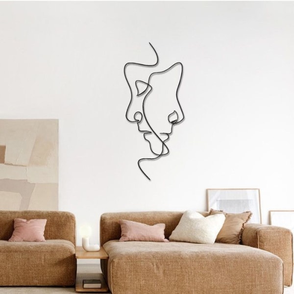 Minimalistiskt paransikte, abstrakt minimalistisk väggkonst Man Kvinna i metall, Line art sammanflätat ansikte - 20x45 cm