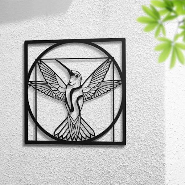 Hummingbird Metal Väggdekoration, Hummingbird Väggkonst, Minimalistisk Hemdekoration, Fågelväggkonst 50 x 50 cm