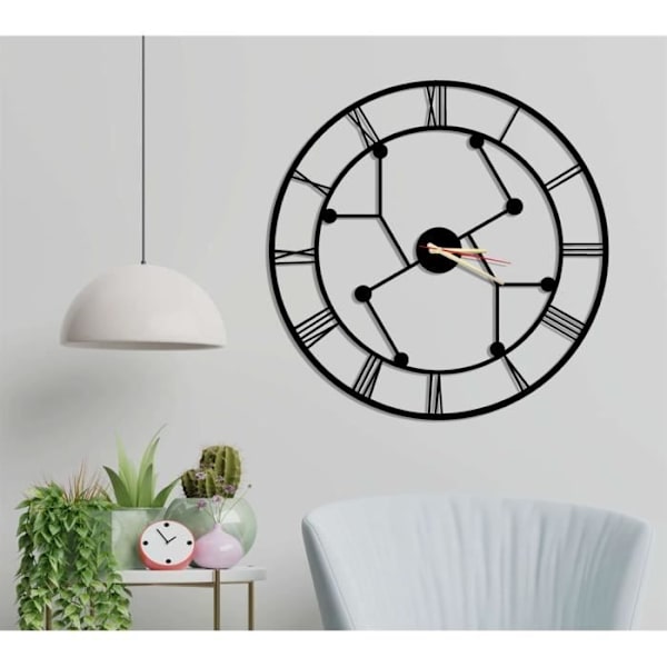 Samana metallväggklocka Vintage svart och rund metallklocka 50cm