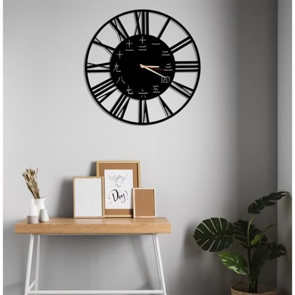 Japansk siffra metall väggklocka Vintage svart och rund metallklocka 50cm