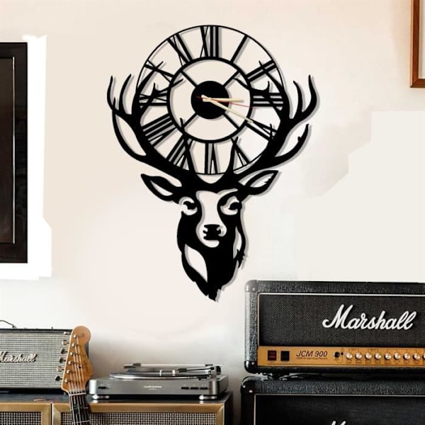 Deer Metal Väggklocka Vintage svart metallklocka 81x61 cm