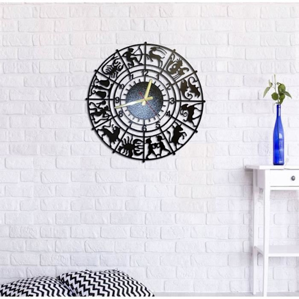 Astrologi Metallväggklocka Vintage svart och rund metallklocka 50cm