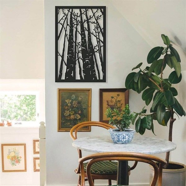 Väggdekoration - DEKORY - Skog - Metall - 47x70 cm - 3D Effekt Svart