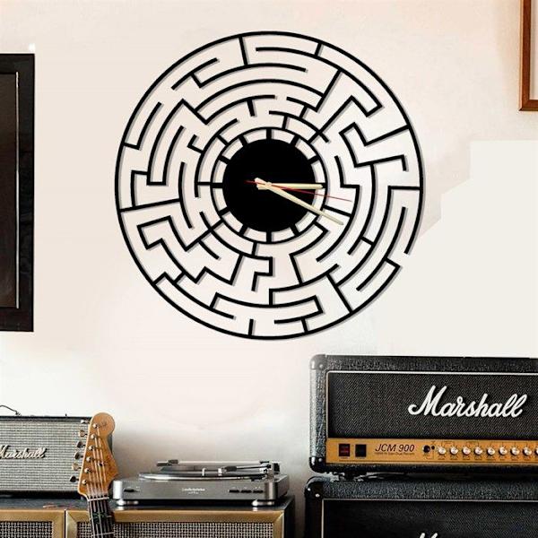 Väggklocka - Dekory - Labyrint-1 - Metall - 35 cm - 3D-effekt Matte svart