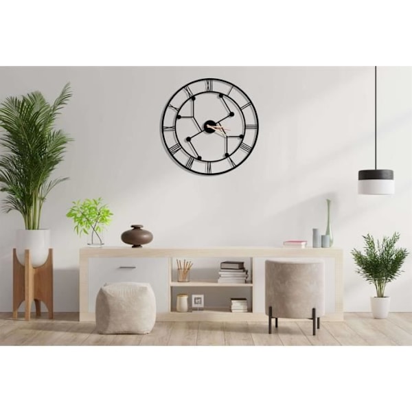 Samana metallväggklocka Vintage svart och rund metallklocka 50cm