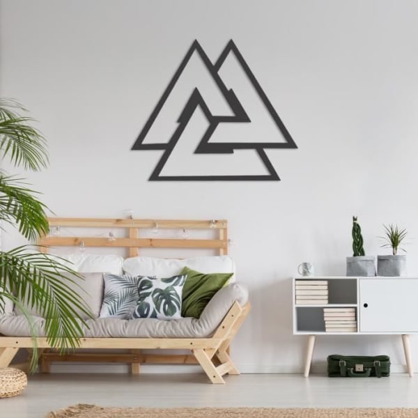 Metallväggdekoration Triangel Valknut Wall Art of Symbols of Nordic Mythology, minimalistisk metallväggkonst 45 x 39 cm