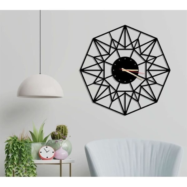 Octagon metallväggklocka Vintage svart metallklocka 50cm