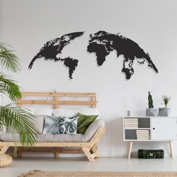 Världskarta metallväggdekoration, oval världskarta väggdekoration, minimalistisk dekoration, heminredning 55 x 130