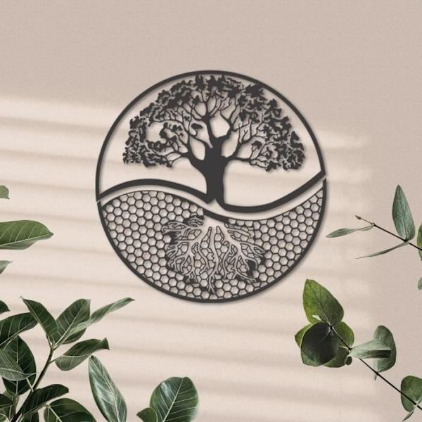 Metal Tree of Life Väggdekoration 69 x 74 cm, Modern Metal Family Sign Wall Art, minimalistisk Tree of Life väggkonst