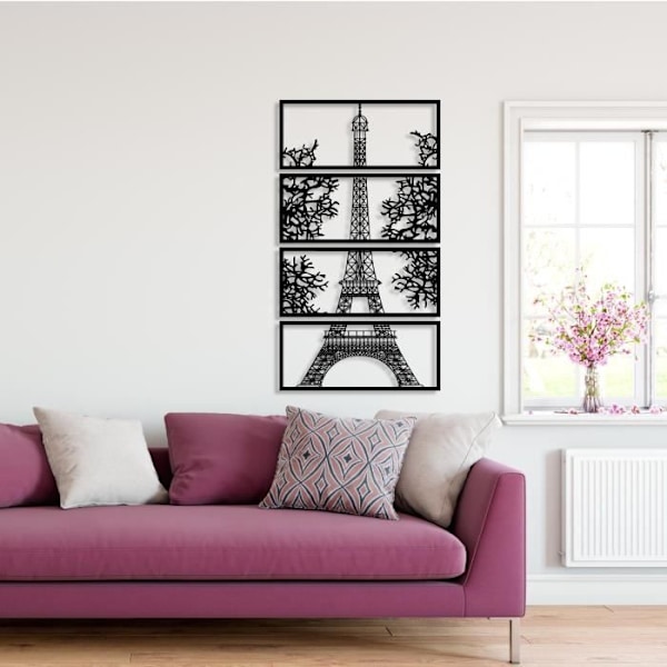 Väggdekoration - DEKORY - Eiffeltornet - Metall - 112 x 62 cm - 3D-effekt Matte svart