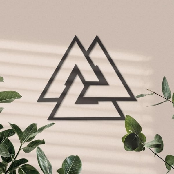 Metallväggdekoration Triangel Valknut Wall Art of Symbols of Nordic Mythology, minimalistisk metallväggkonst 45 x 39 cm