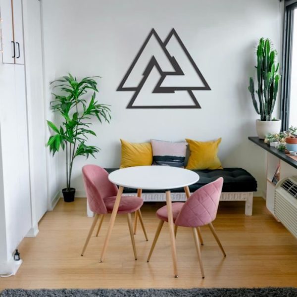 Metallväggdekoration Triangel Valknut Wall Art of Symbols of Nordic Mythology, minimalistisk metallväggkonst 45 x 39 cm