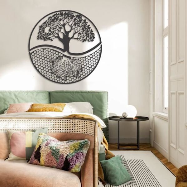 Metal Tree of Life Väggdekoration 69 x 74 cm, Modern Metal Family Sign Wall Art, minimalistisk Tree of Life väggkonst