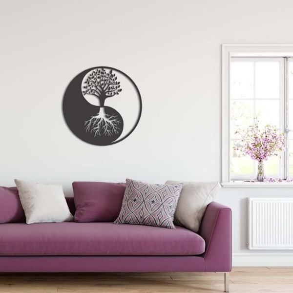 Metallväggkonst Livets träd Yin Yang, Metallväggkonst Livets trädcirkel, Livets träd väggkonst 50 x 50 cm
