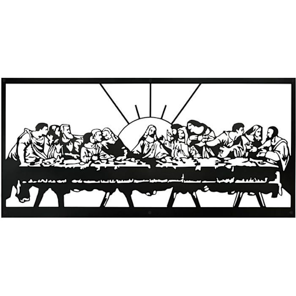 Kristi sista måltiden Metallväggdekoration, svart religiös väggkonst - 96x43 cm Svart