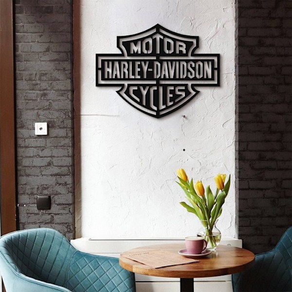 Metallväggdekoration - Harley Davidson - Motorcykel - 90x69 cm - Mattsvart - 3D-effekt Svart