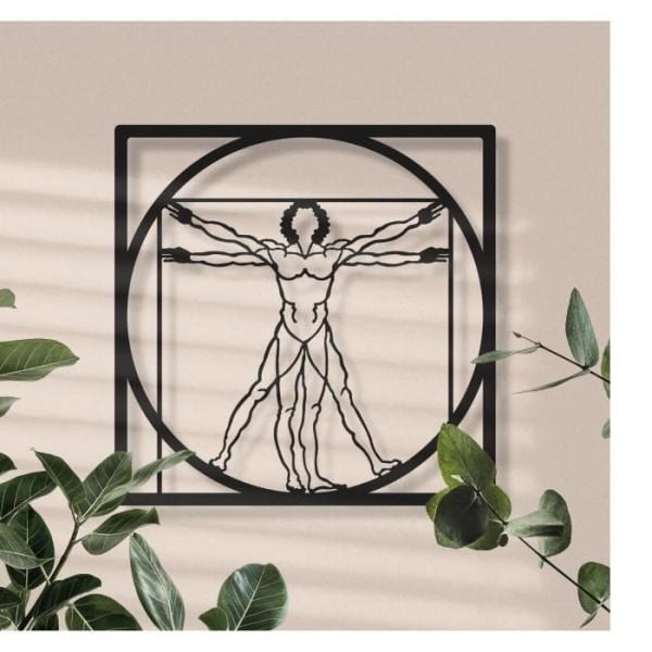 Väggdekoration i Man Da Vinci, Line Wall Art of Da Vinci, Vitruvian Man väggmålning i metall, metallkonst da vinci 50 x 50 cm