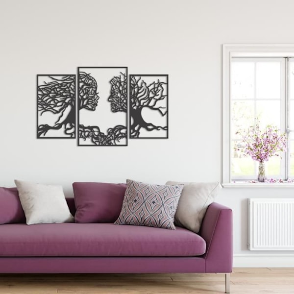 Metallväggdekoration Höstsilhuett 60 x 100 cm, väggkonst ansikte av en kvinna och man i metall heminredning