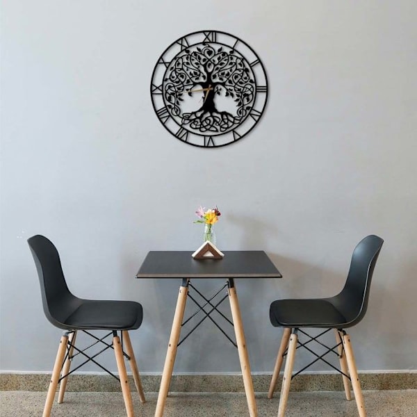 Väggklocka - Dekory - Livets Träd - Metall - 110 cm - 3D-effekt Matte svart
