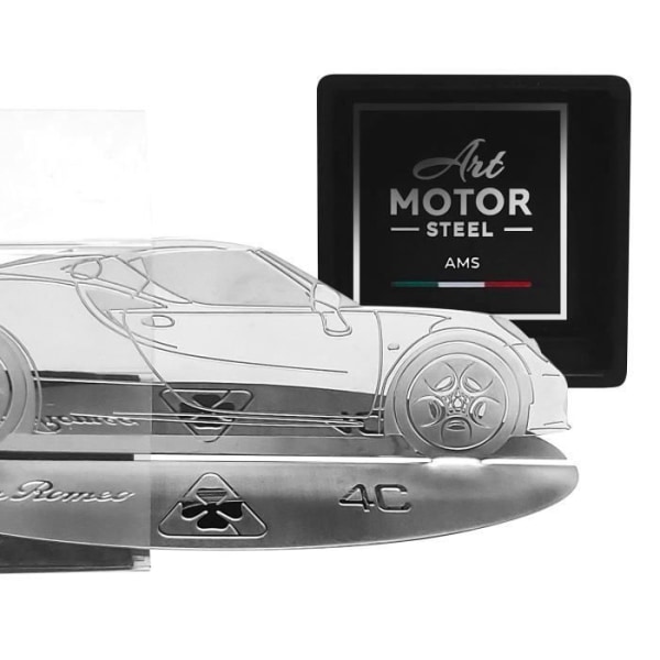Silhuettbil Graverad - Alfa Romeo - 4C - Rostfritt Stål - Transparent Display - Självbärande Bas