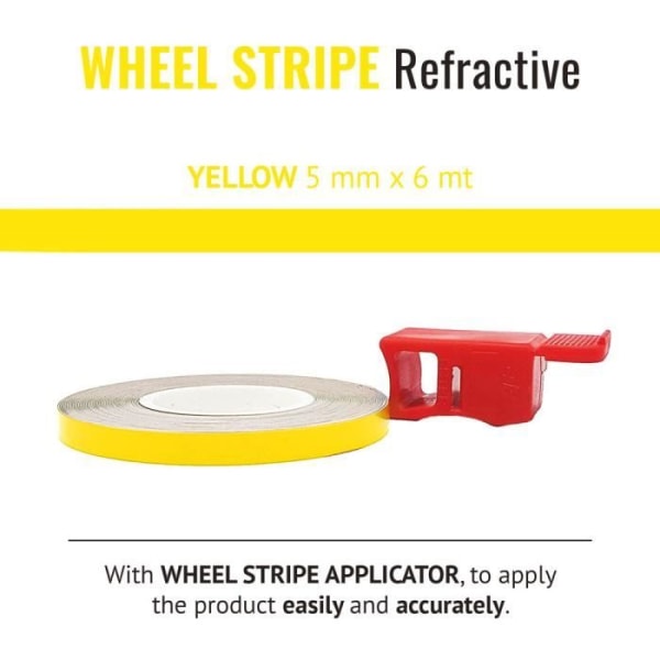 Wheel Stripes Reflekterande självhäftande remsor för motorcykelfälgar med applikator, gul, 5 mm x 6 mt