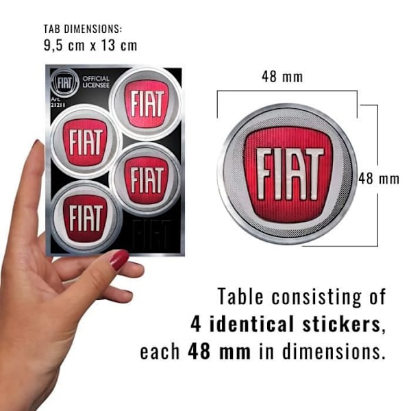 Autocollants - Fiat - 4 Logoer - Diameter 48 mm - Tabel 94 x 131 mm - Høj modstand