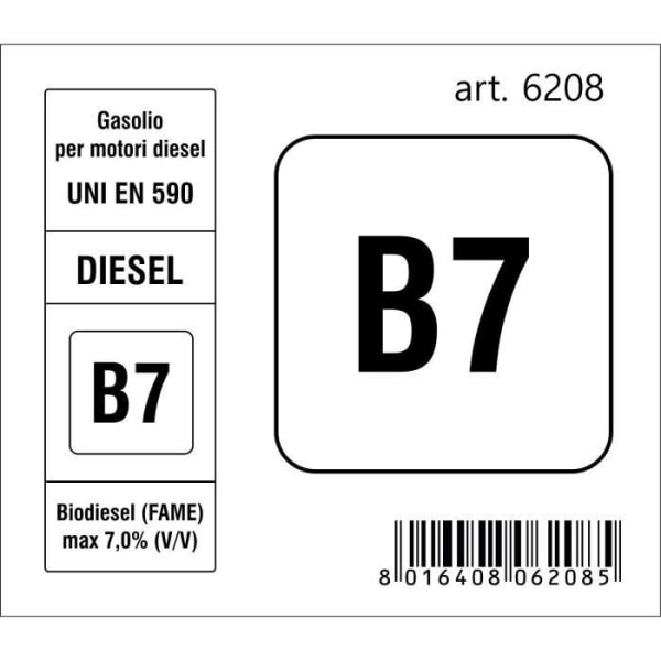 Klistermærke - Ikke specificeret - Brændstofkode B7 Diesel - 6,5 x 7,5 cm - Modstandsdygtig - EU-kompatibel