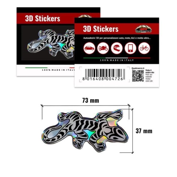 3D-klistermærke - OEM - Chrome Gecko - 73 x 37 mm - UV-resistent - Præcise detaljer Krom