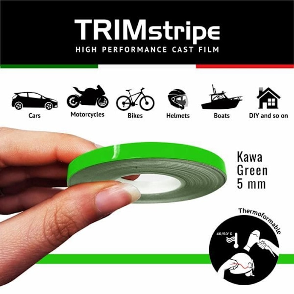 Självhäftande remsor - Trimband - Kawa Green - 5 mm x 10 mt - Termoformbar - Väderbeständig Grön Kawa