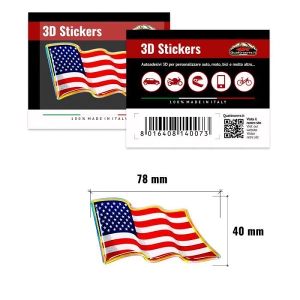 3D Floating USA Flag Sticker, 78 x 40 mm